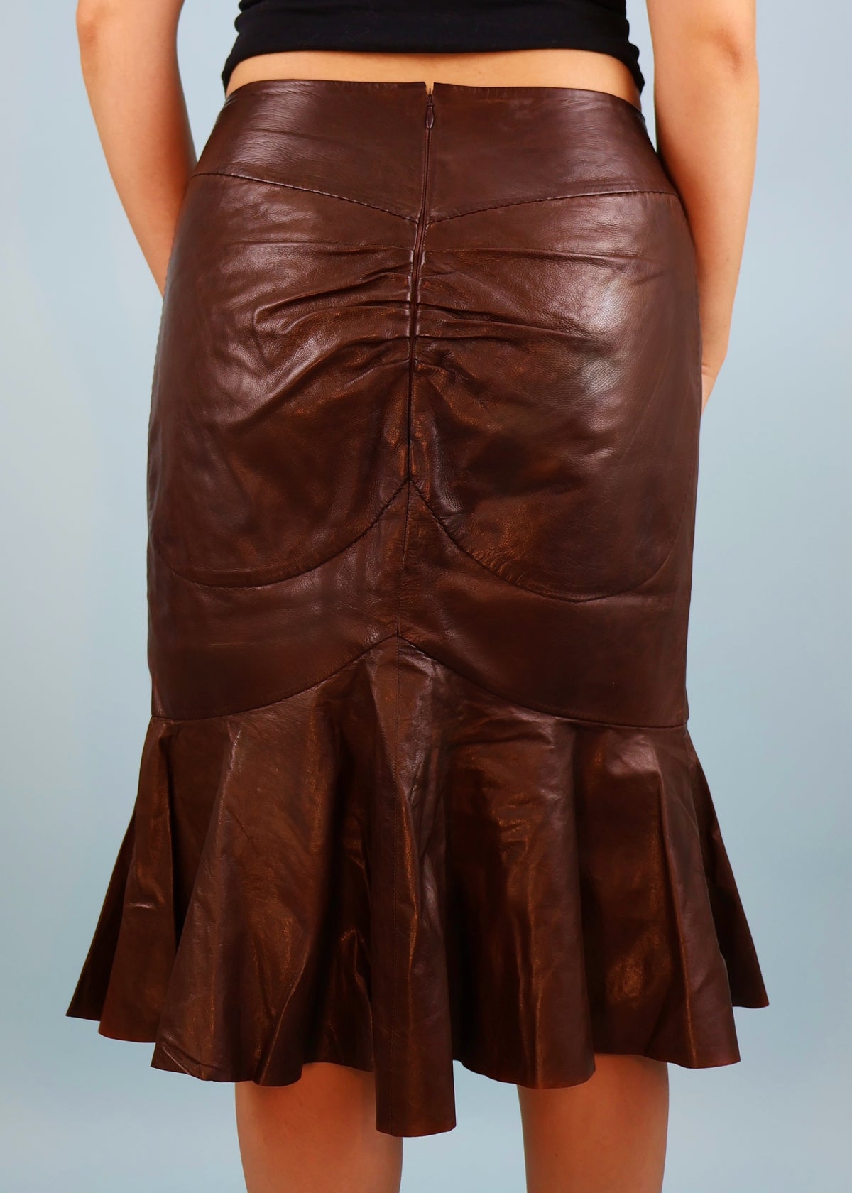 Yves Saint Laurent Spring 2003 Runway Brown Leather Anatomic Skirt