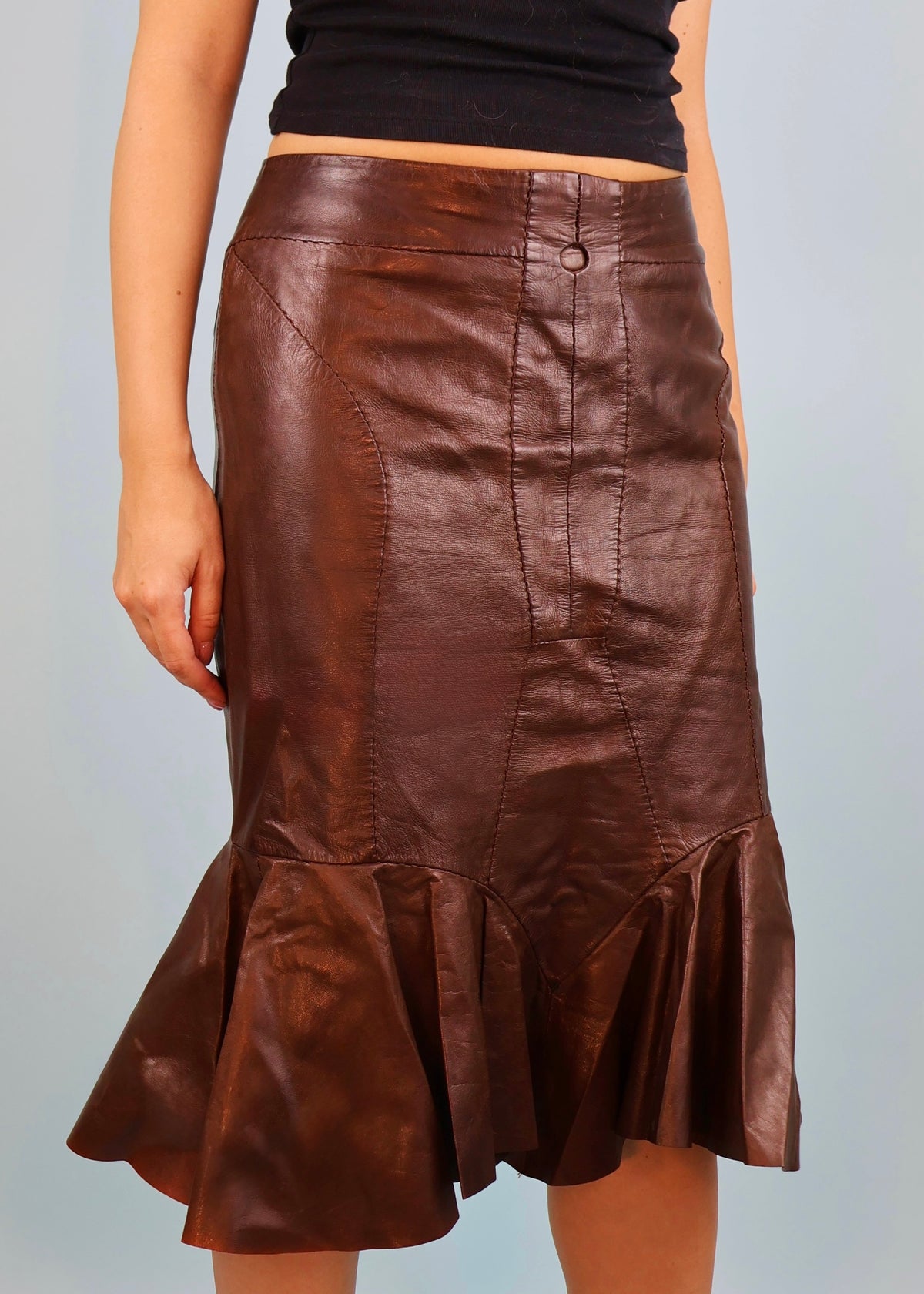 Yves Saint Laurent Spring 2003 Runway Brown Leather Anatomic Skirt