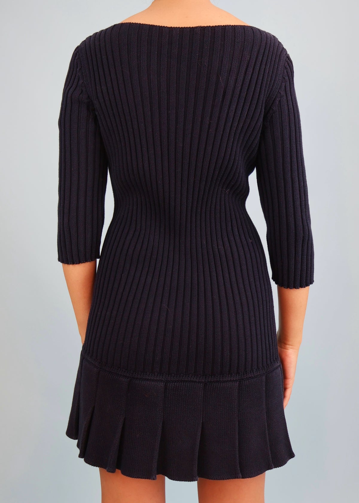 Miu Miu Fall 2006 Navy Drop Waist Pleated Ribbed Knit Dress