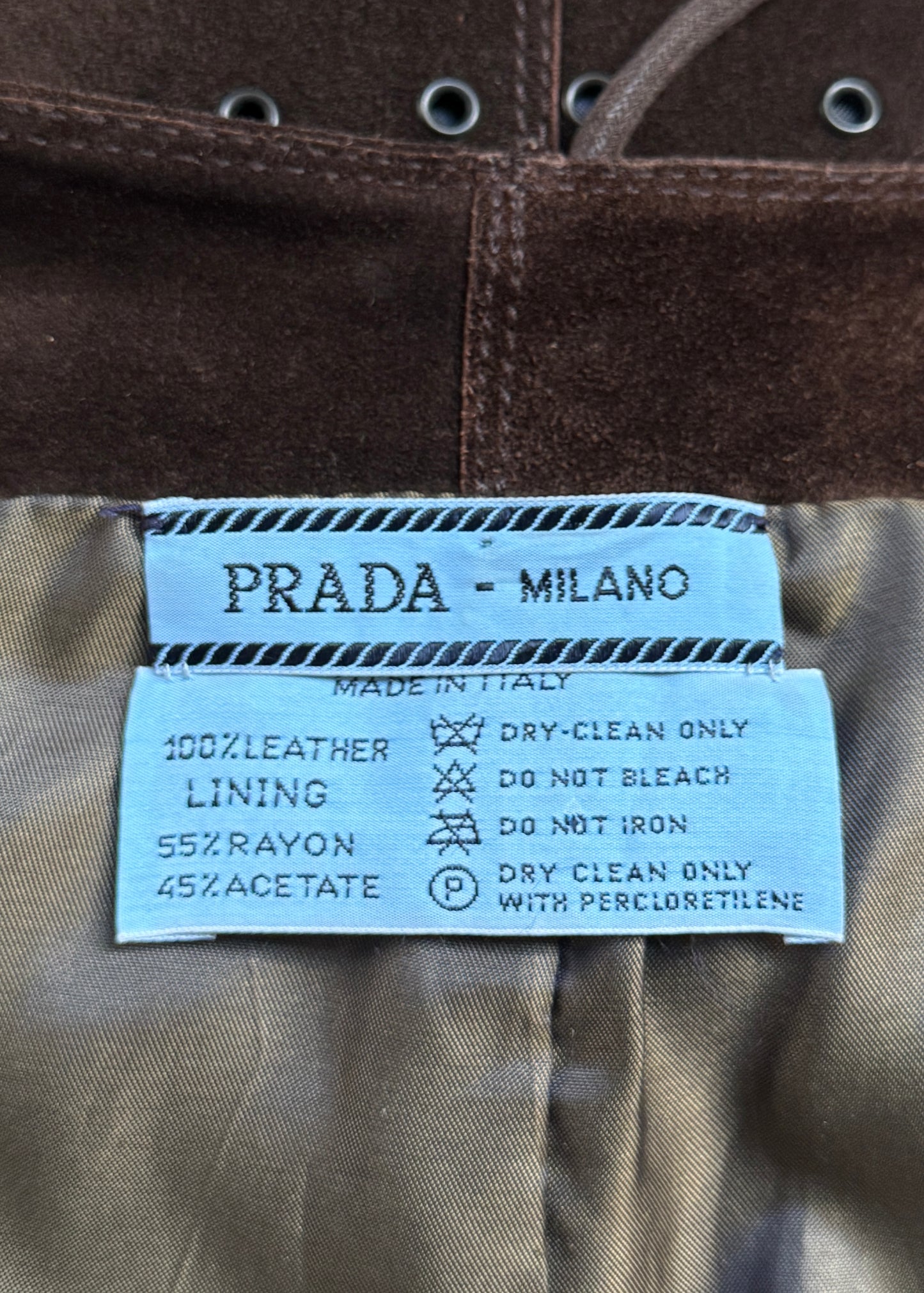 Prada Fall 1993 Runway Brown Suede Eyelet Lace Up Dress