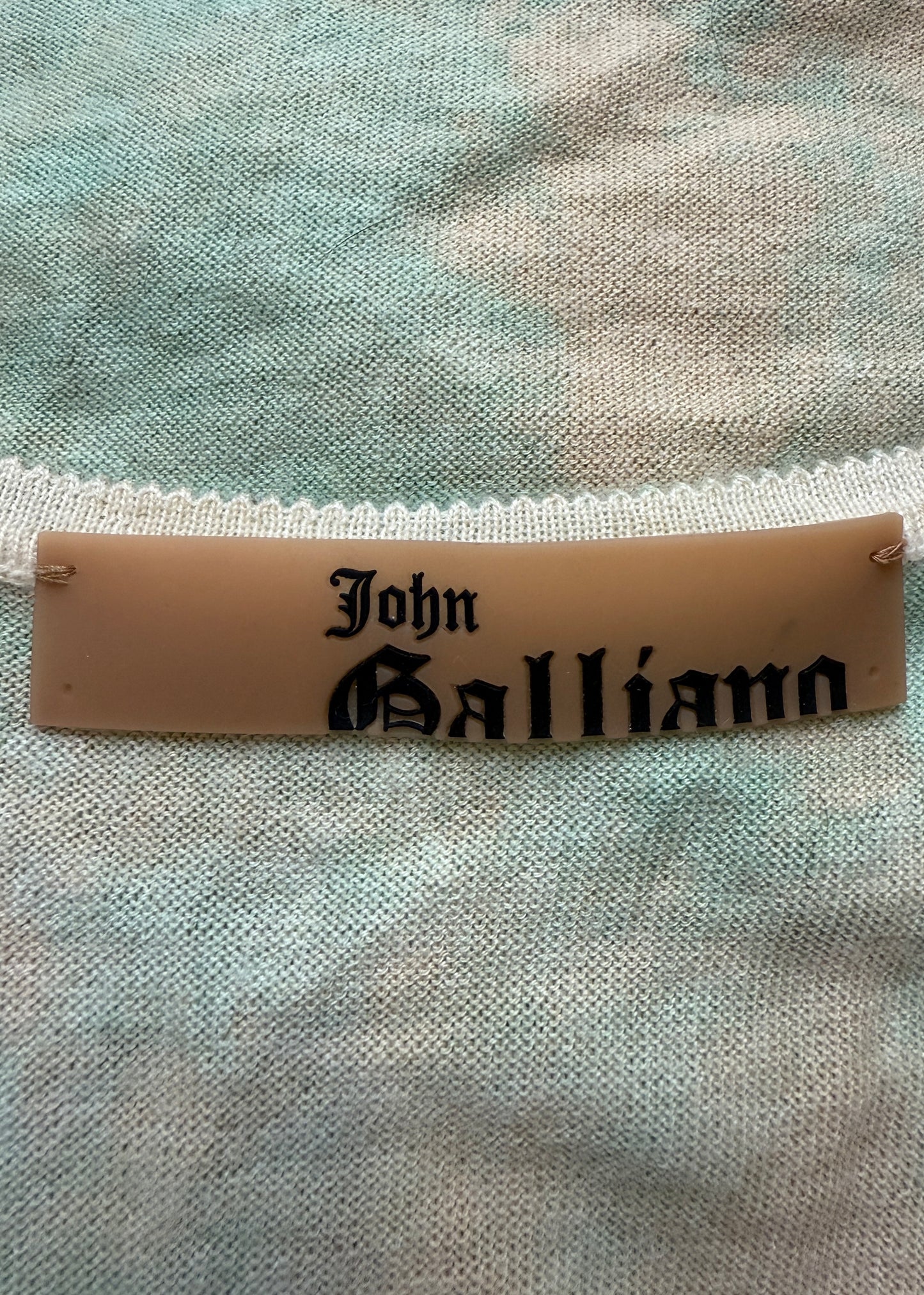 John Galliano Fall 2003 Mint Green & Gold Pattern Cashmere Knit Tank Top & Cardigan Twin Set