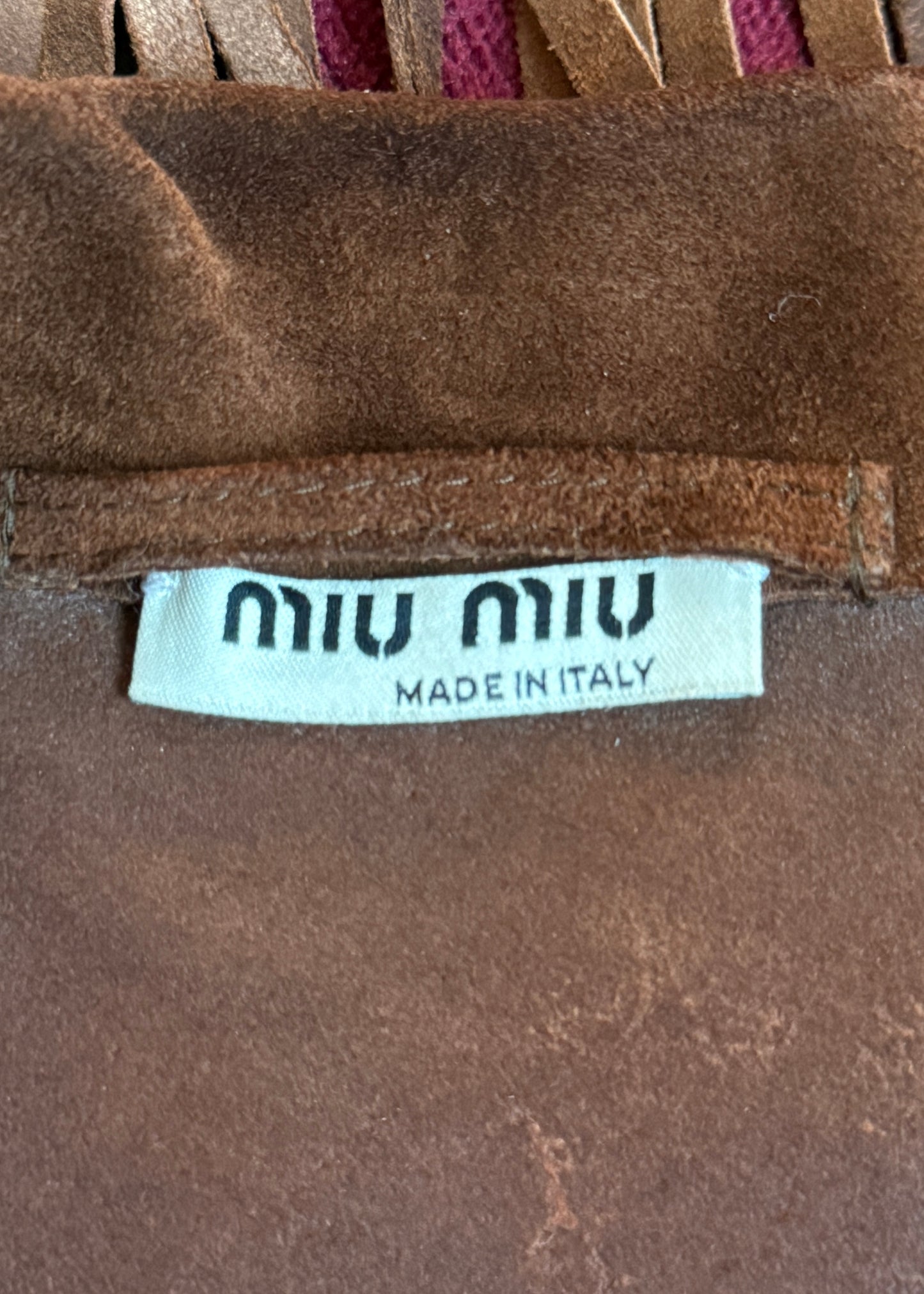 Miu Miu Brown Suede Leather Fringe Jacket