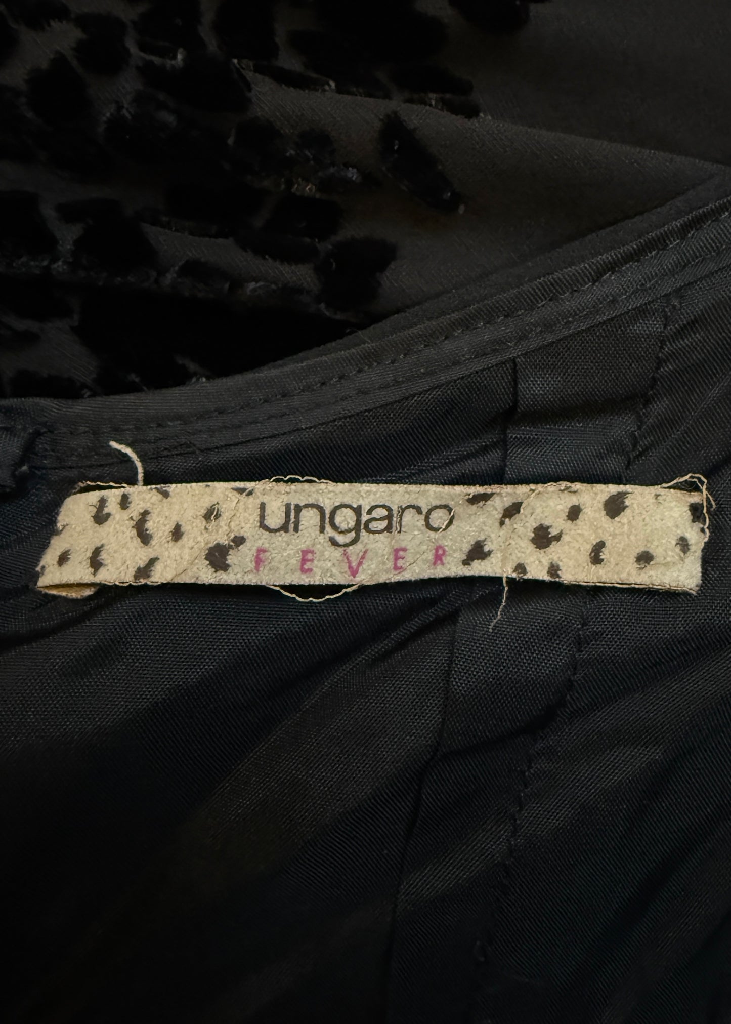 Ungaro Fever Black Embellished Devore Velvet Handkerchief Fringe Dress