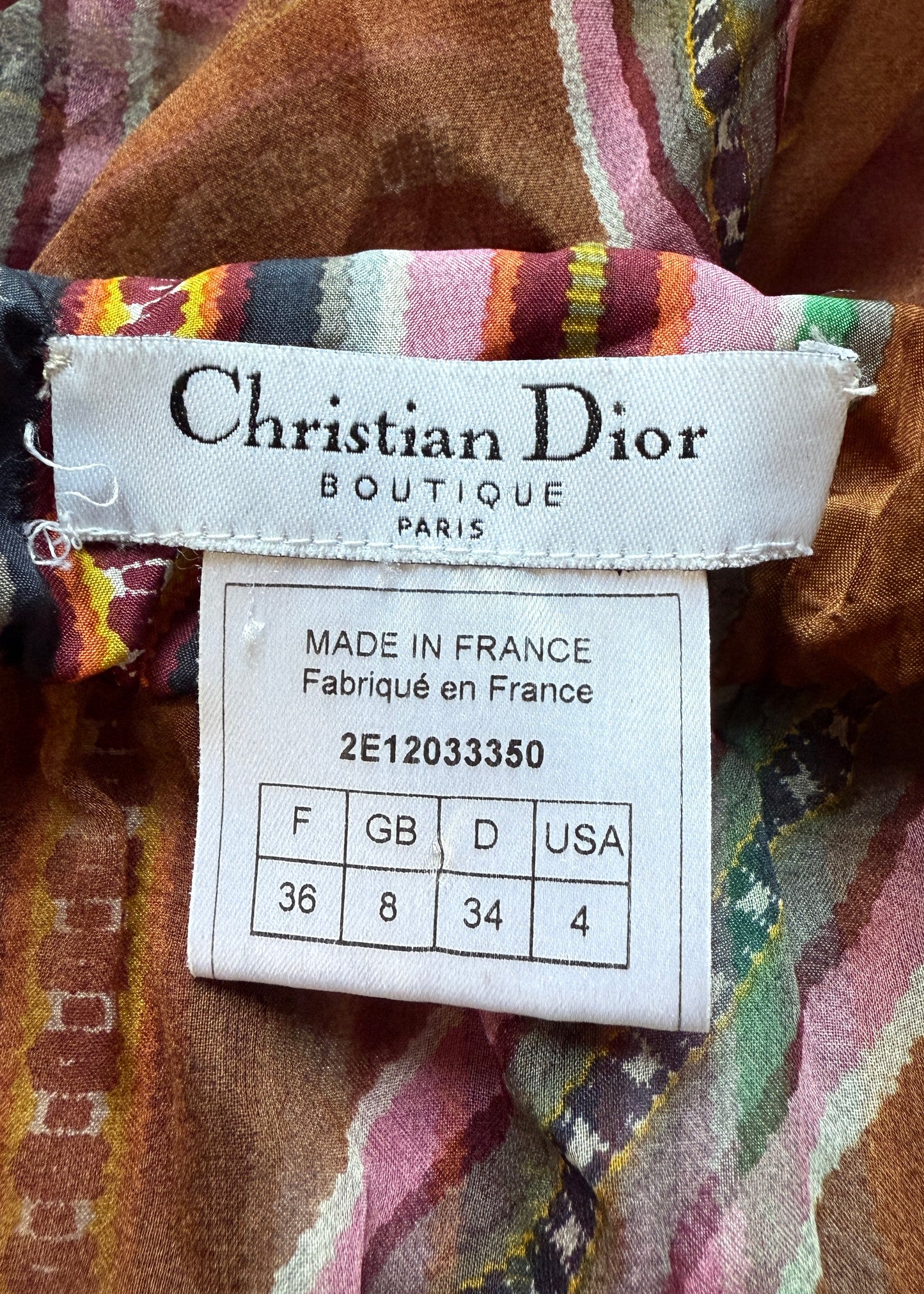 Dior Spring 2002 Runway Brown Multi Colour Stripe Silk Chiffon Maxi Skirt