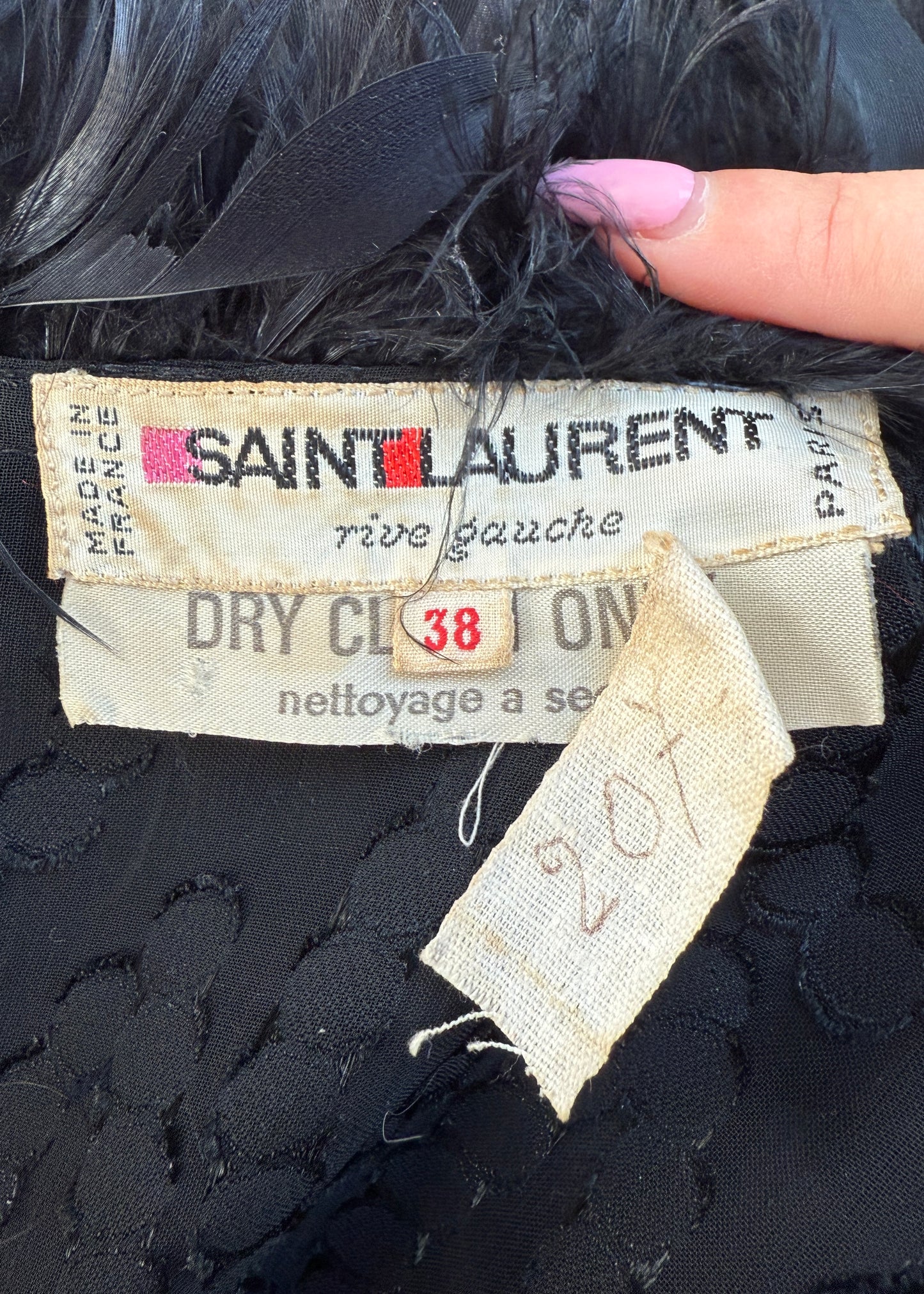 Yves Saint Laurent 1970s Black Feather Trim Robe Jacket