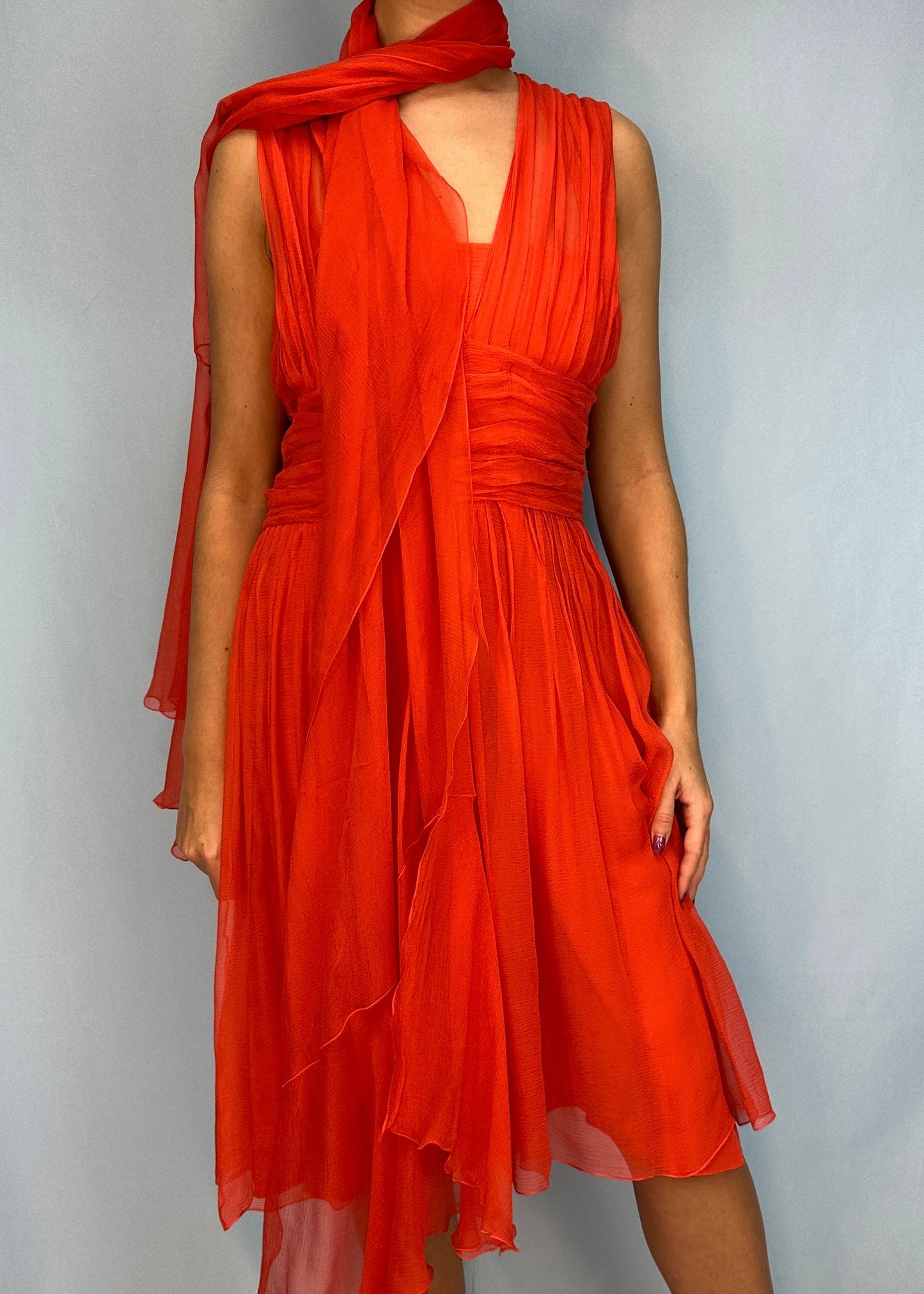 Dior Fall 2007 Orange Silk Chiffon Dress & Scarf