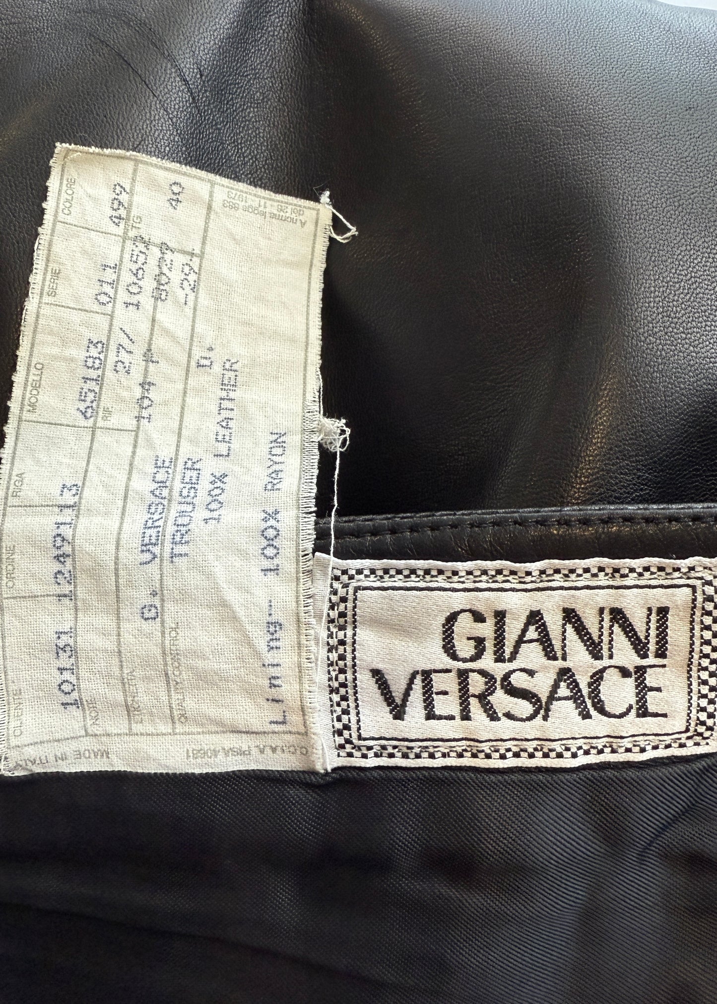 Versace 1990s Black Leather High Rise Pants