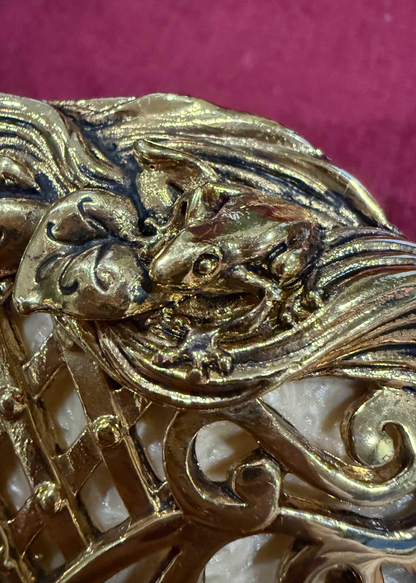 Roberto Cavalli Gold Dragon Buckle Gold Woven Leather Belt