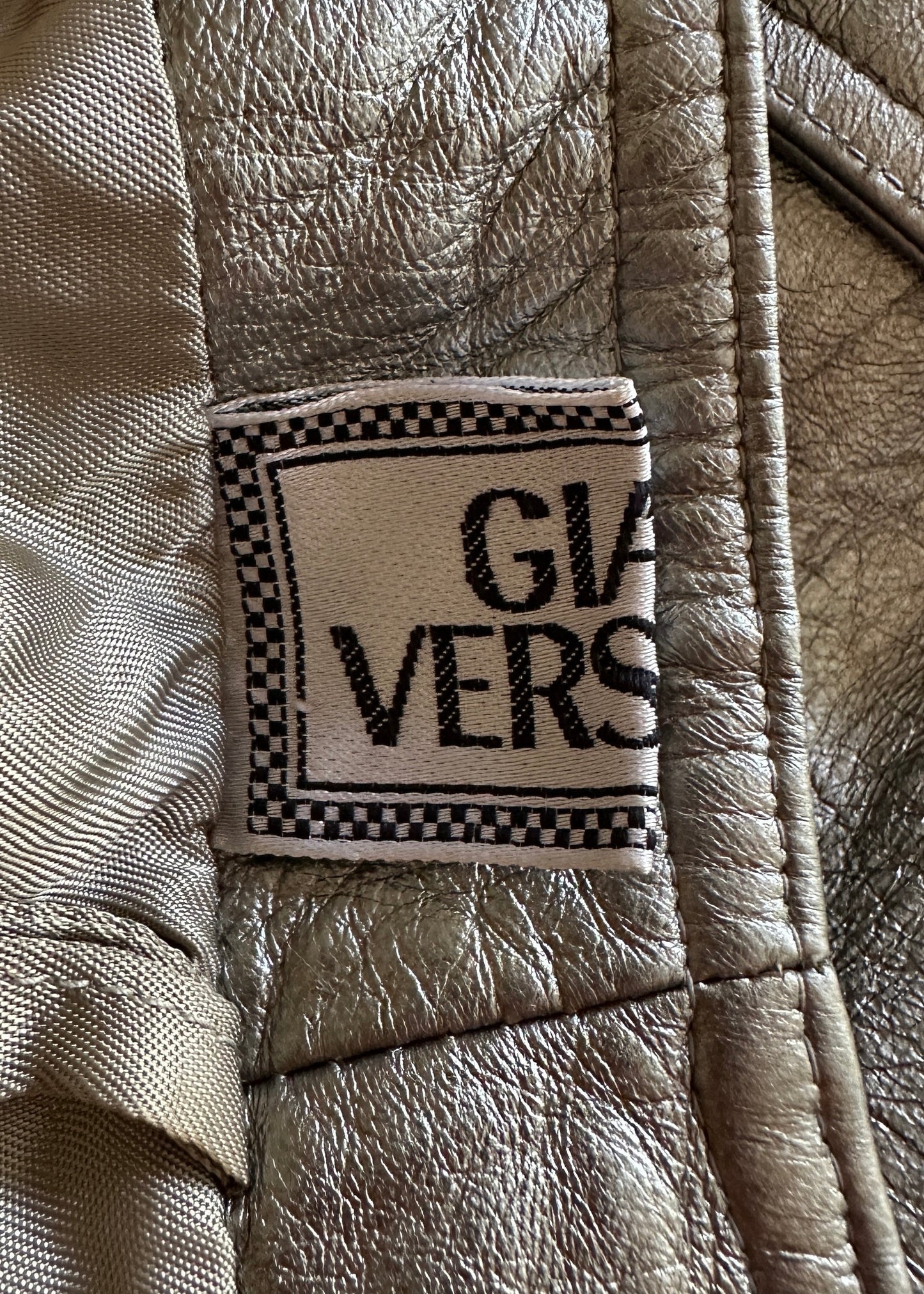 Versace Fall 1994 Silver Metallic Leather Overall Dress