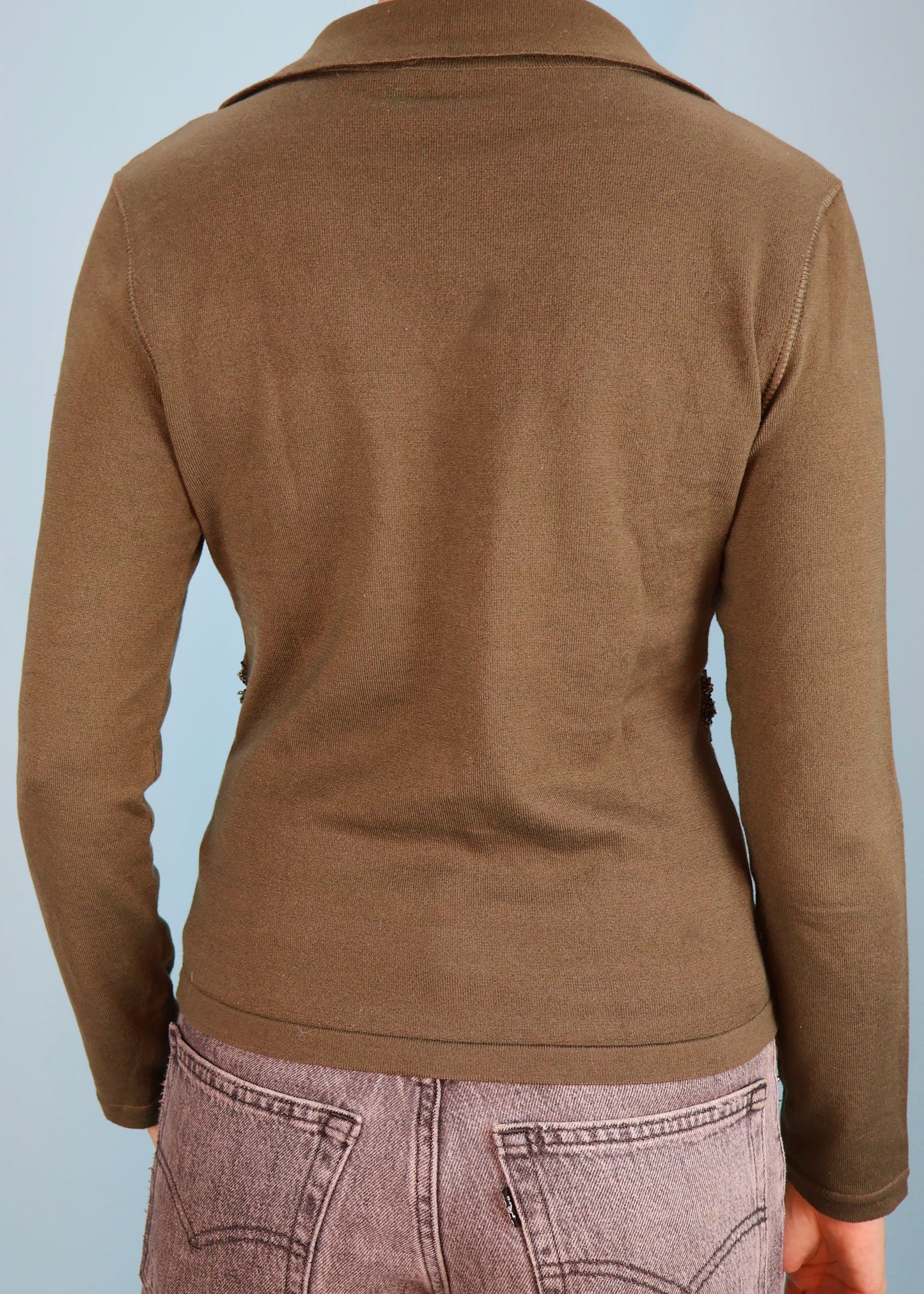 Valentino Embellished Khaki Knitted Sweater Top