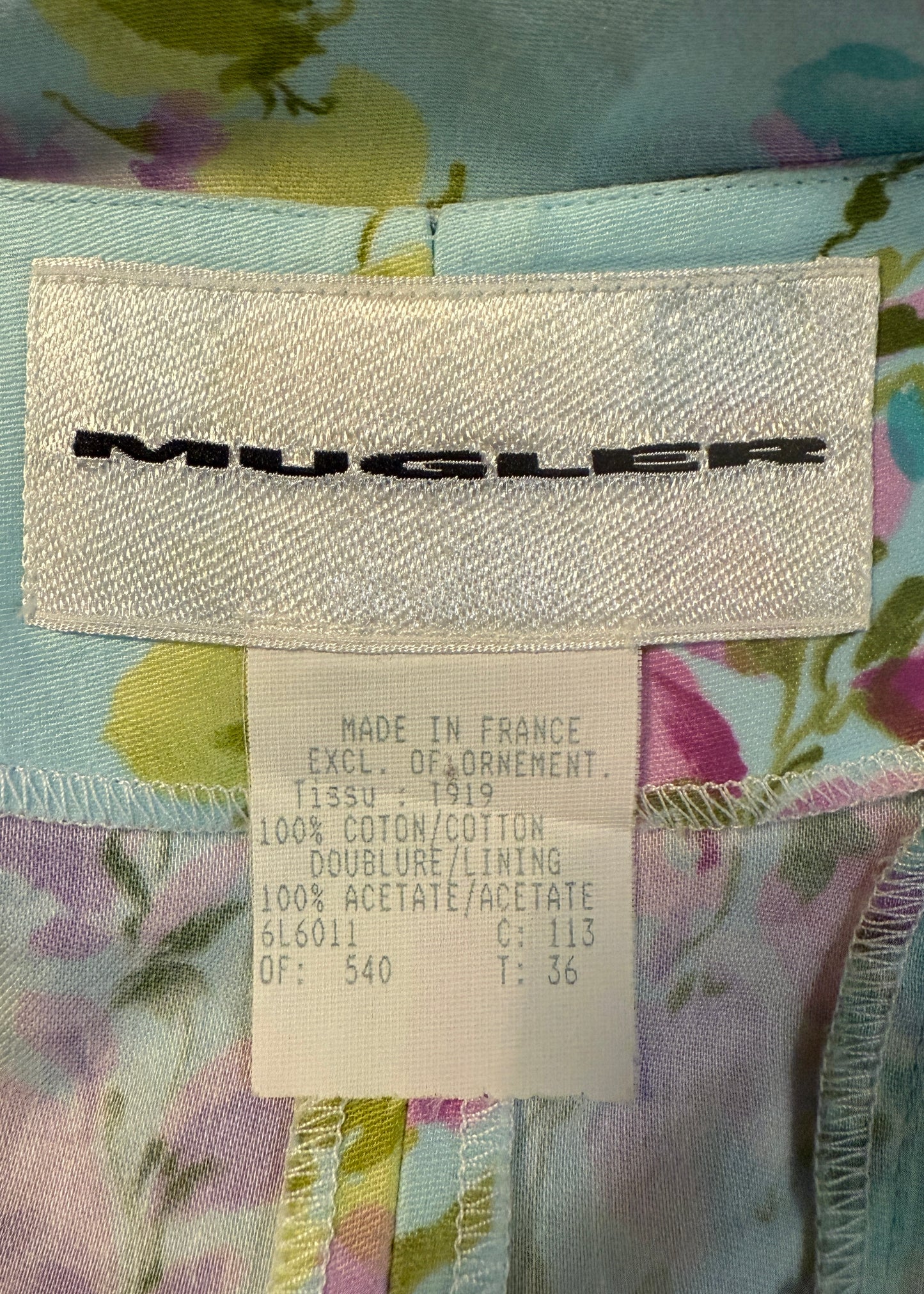 Thierry Mugler 1990s Blue Floral Zip Up Jumpsuit