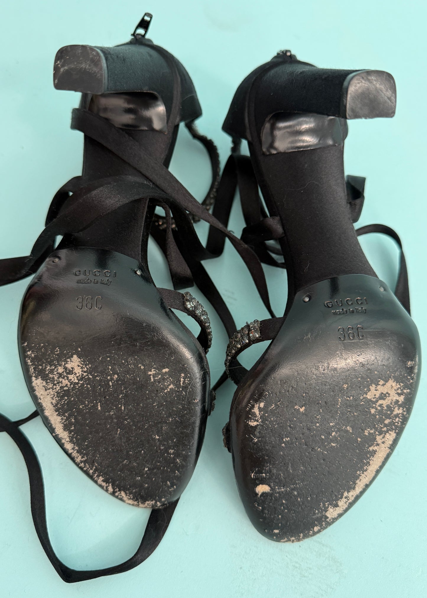 Gucci Fall 2004 Black Satin & Crystal Embellished Heels