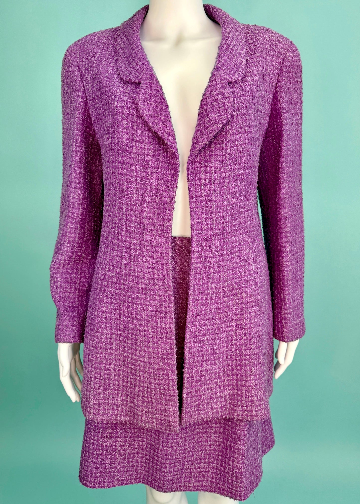 Chanel Spring 1994 Runway Purple Boucle Jacket & Skirt Suit Set