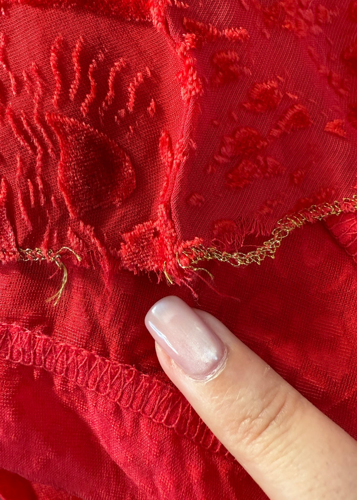 Roberto Cavalli Fall 1999 Runway Red Silk Devoré Velvet Flared Sleeve Top