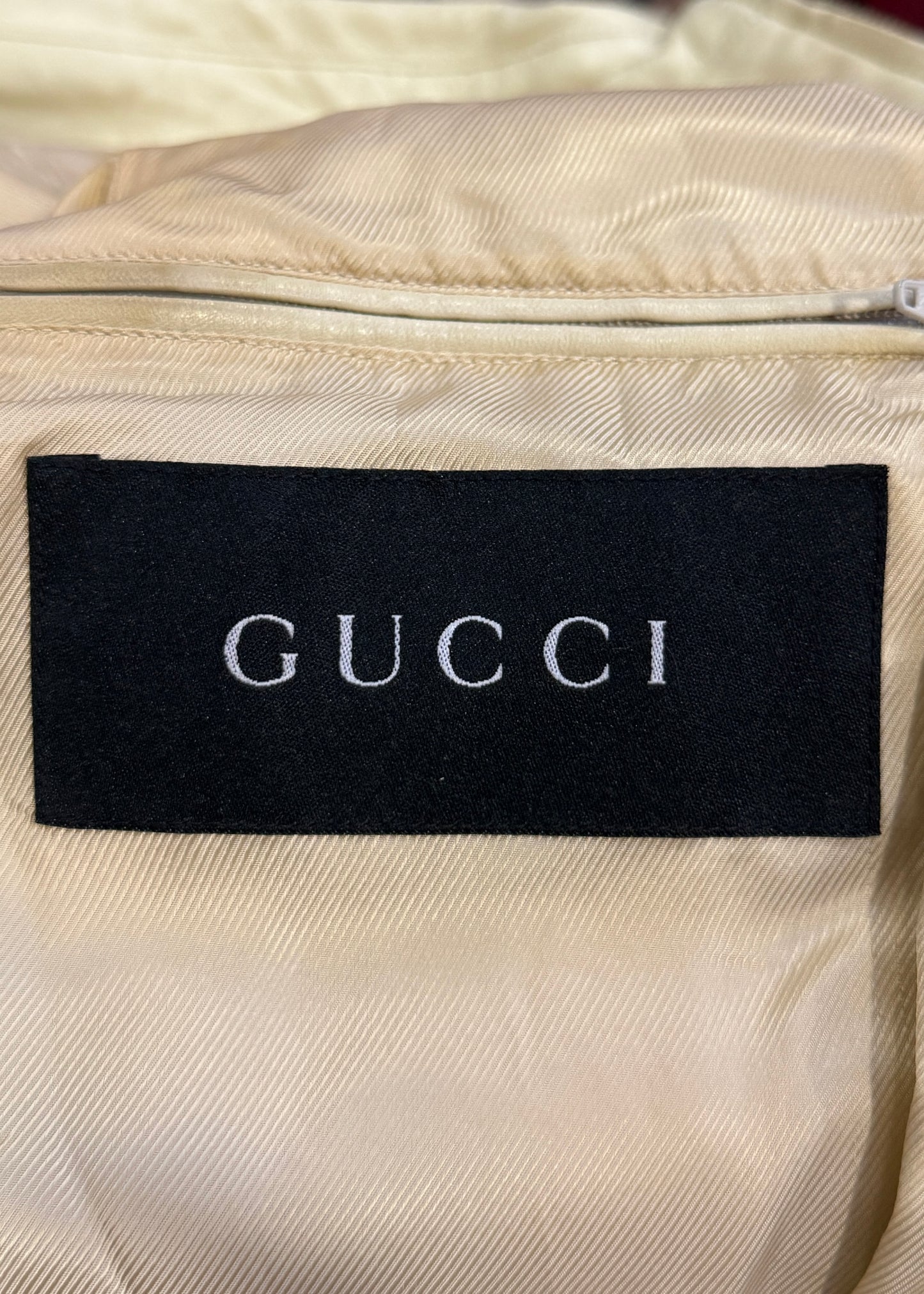 Gucci Cream Leather Bomber Jacket