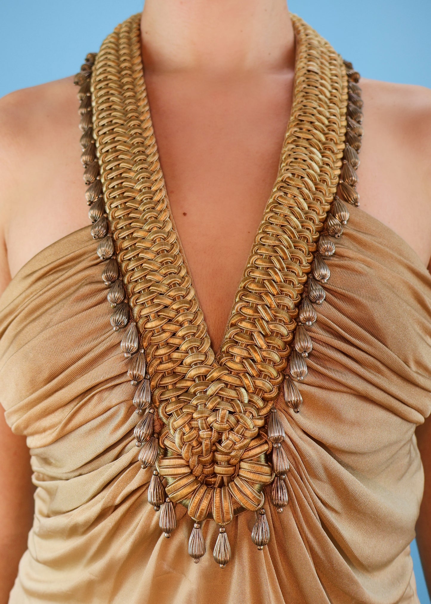 Versace Spring 2006 Runway Beige Bead Embellished Silk Halter Top