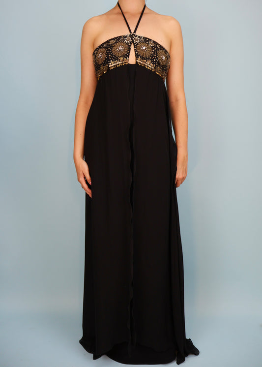 Jean-Louis Scherrer Embellished Halter Black Silk Gown