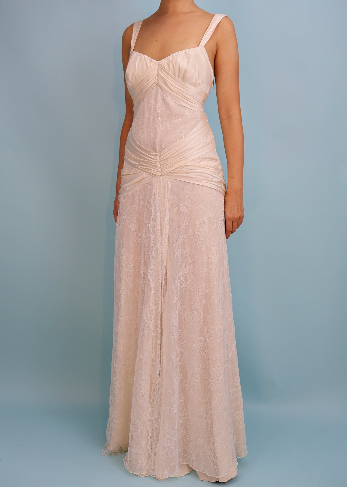 La Perla Ivory White Silk & Lace Draped Gown