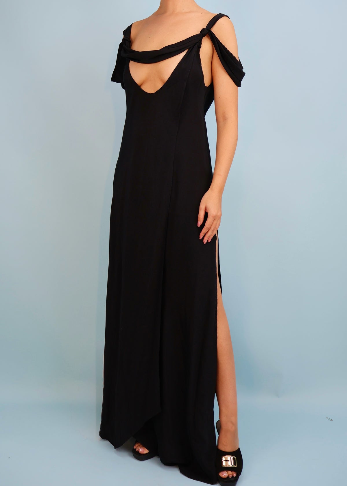 Gucci Fall 2002 Black Silk Knot Strap Maxi Dress