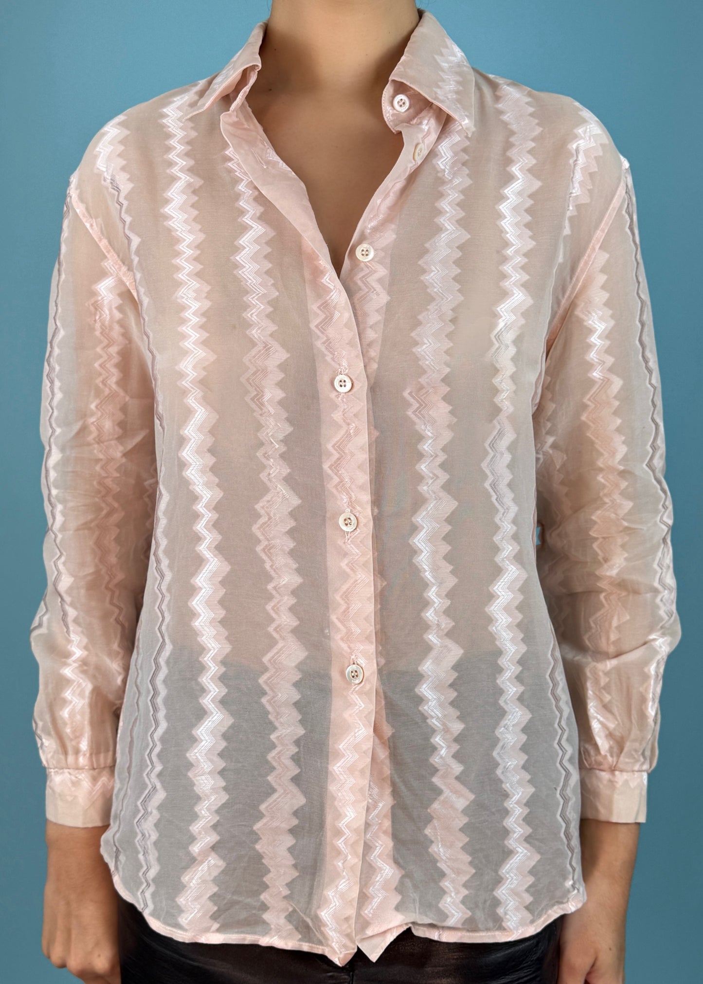 Gucci Spring 2000 Runway Pink Sheer Zig Zag Shirt