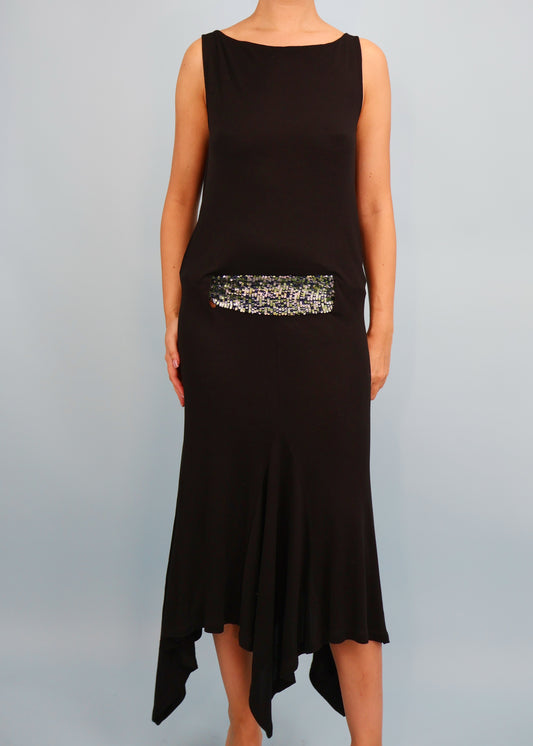 Alexander McQueen Fall 2001 Black Drop Waist Sequin Embellished Backless Dress