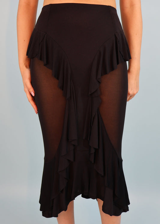 Yves Saint Laurent Fall 2003 Black Ruffle Sheer Panel Skirt