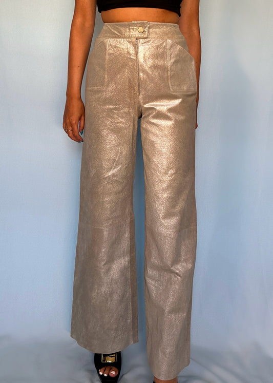 Chanel Fall 1999 Runway Metallic Silver Leather Flared Pants