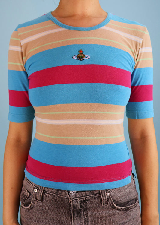 Vivienne Westwood Spring 1994 Striped Orb Embroidered T Shirt
