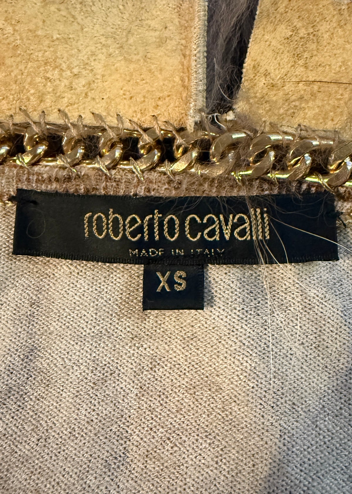 Roberto Cavalli Fall 2003 Fur Trim & Chain Detail Knit Cardigan