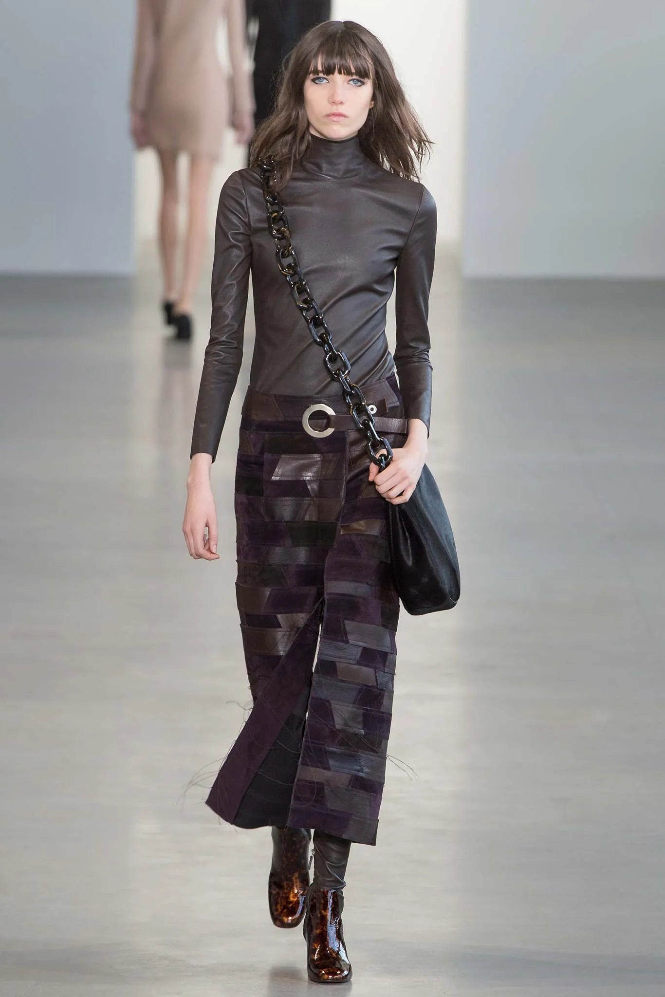 Calvin Klein Fall 2015 Runway Purple Leather Patchwork Maxi Skirt