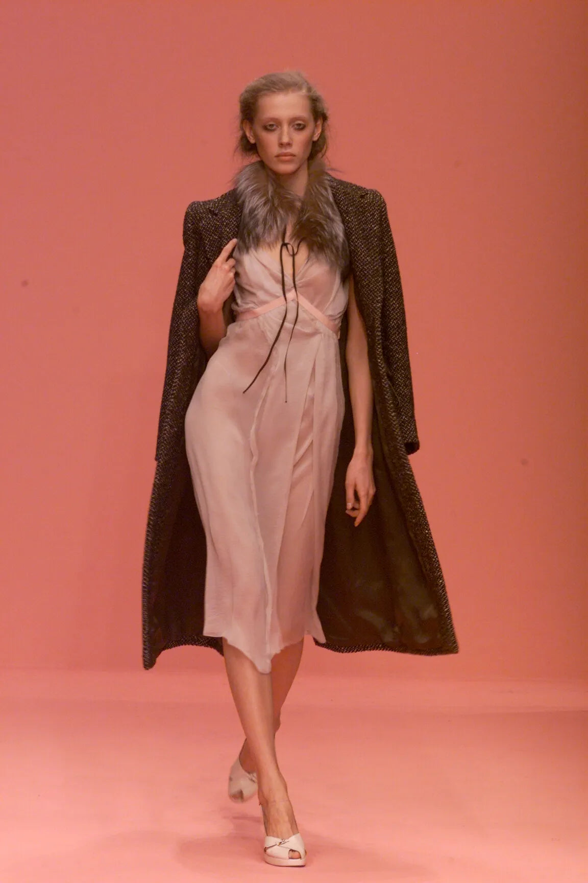 Prada Fall 2000 Runway Herringbone Wool Coat & Scarf