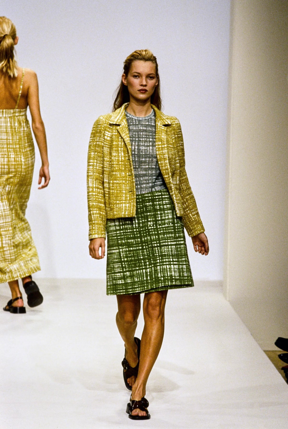 Prada Spring 1996 Runway Yellow Checked Tweed Jacket