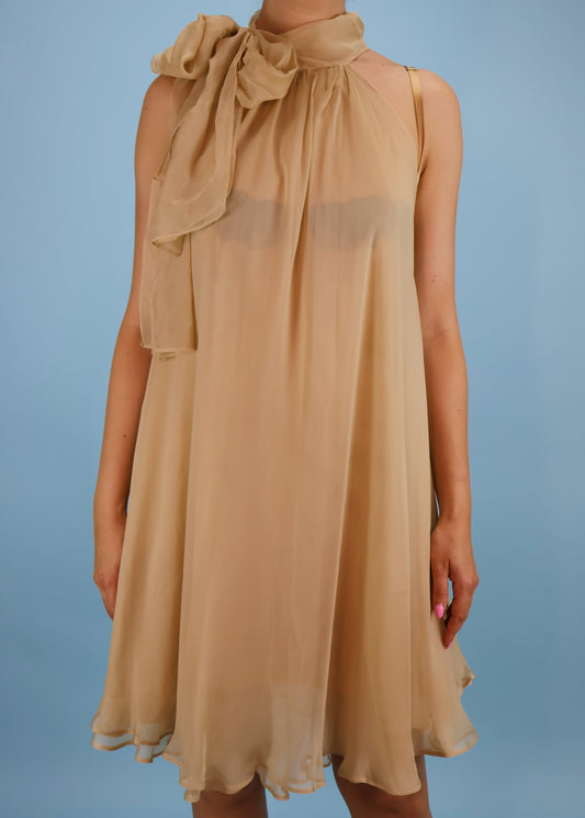 Dolce & Gabbana Spring 2001 Runway Nude Silk Chiffon Halter Dress