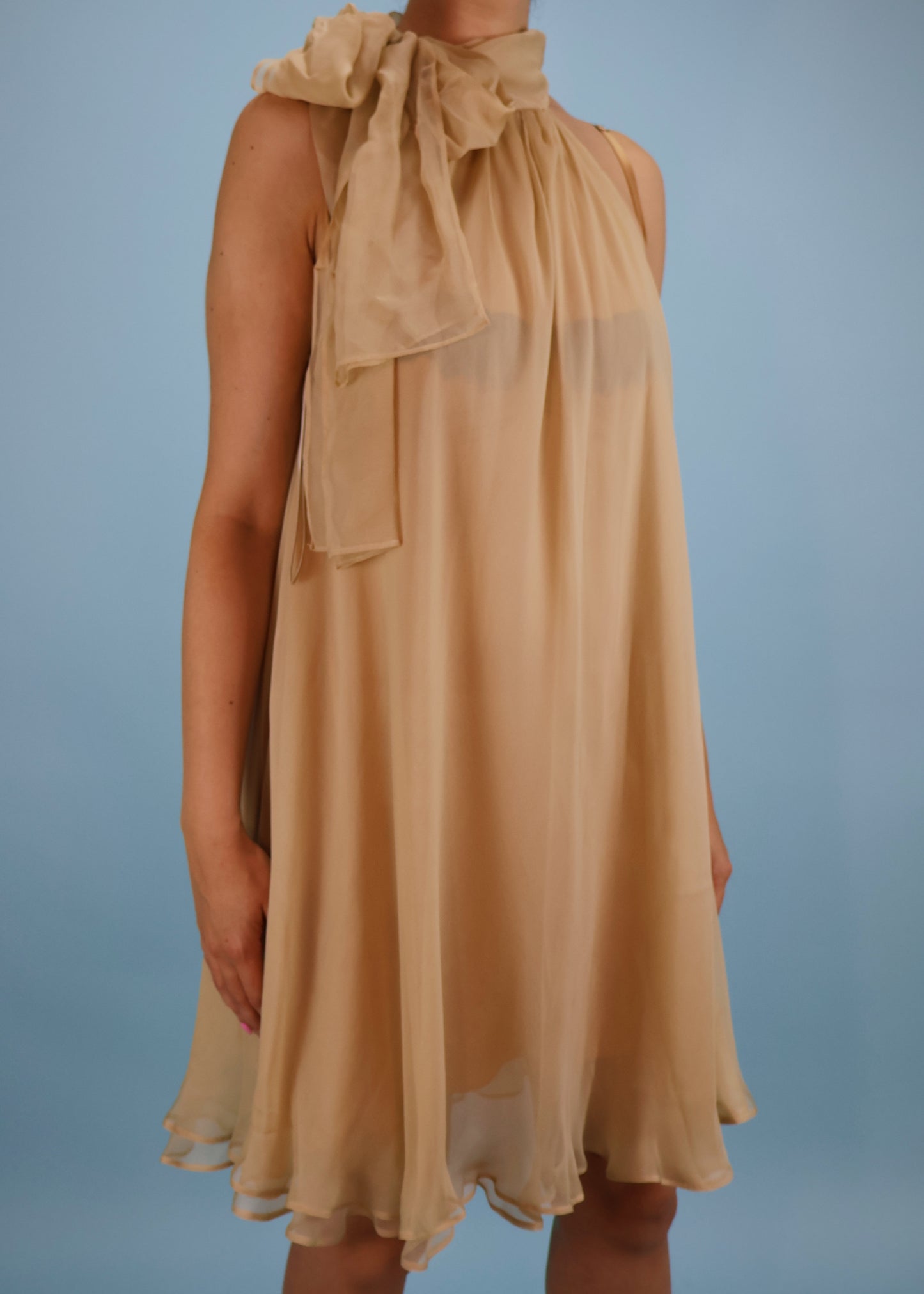 Dolce & Gabbana Spring 2001 Runway Nude Silk Chiffon Halter Dress