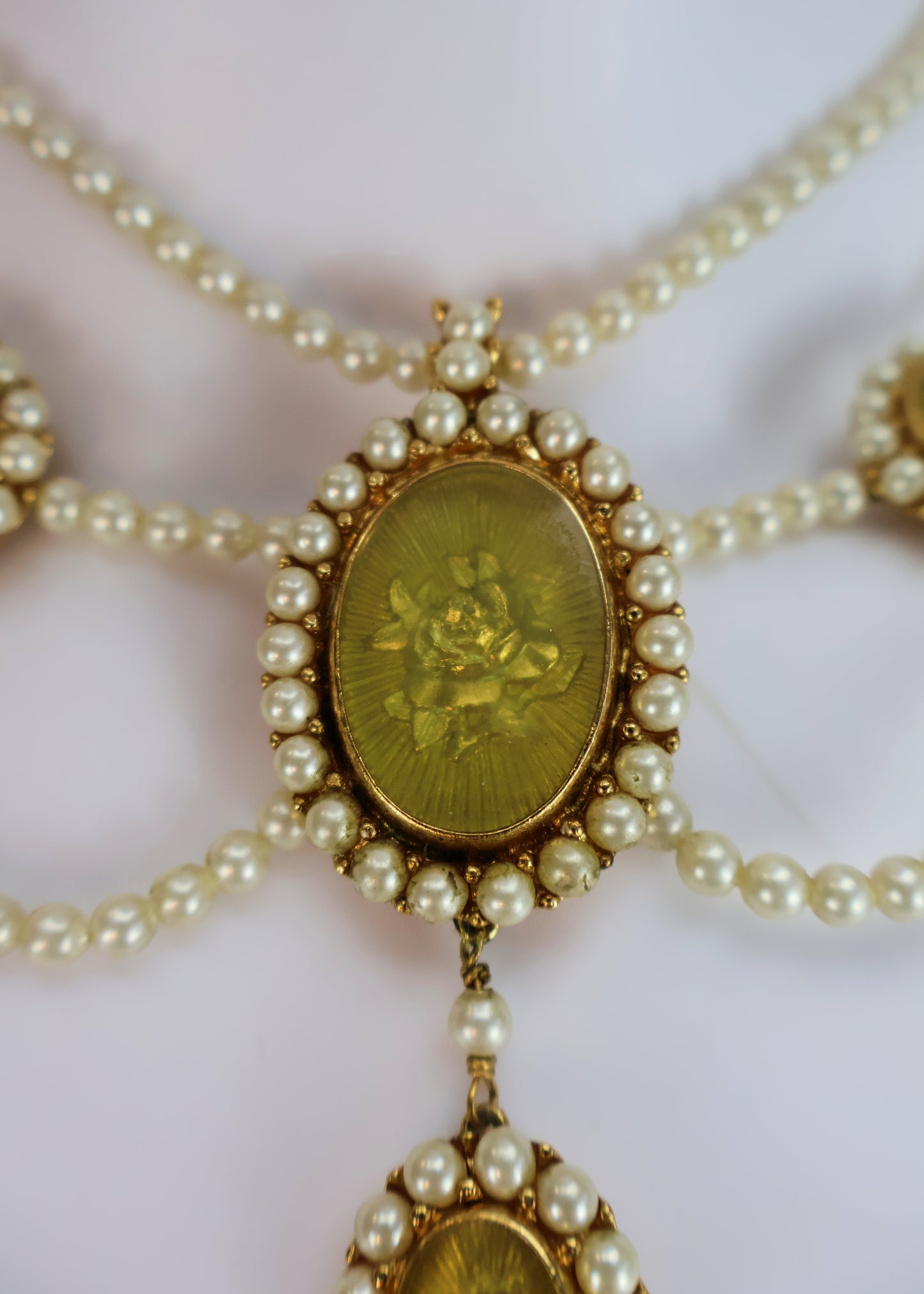 Dior 1998 Pearl & Rose Cameo Draped Necklace