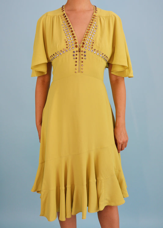 Louis Vuitton Resort 2014 Runway Lime Green Embellished Dress