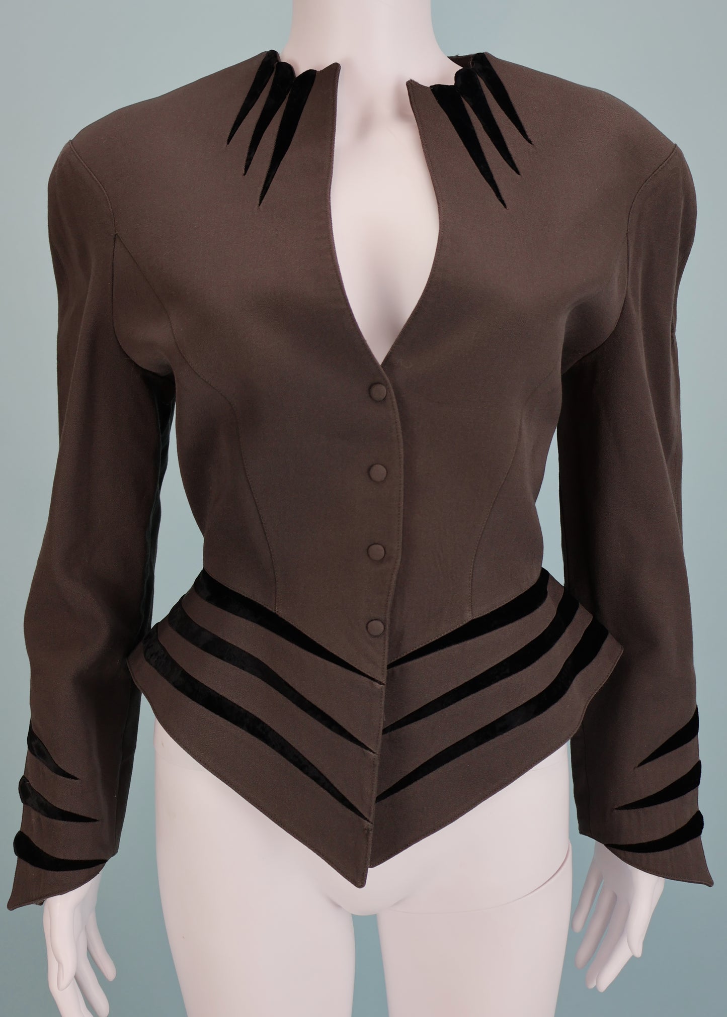 Thierry Mugler Fall 1990 Grey Velvet Stripe Jacket