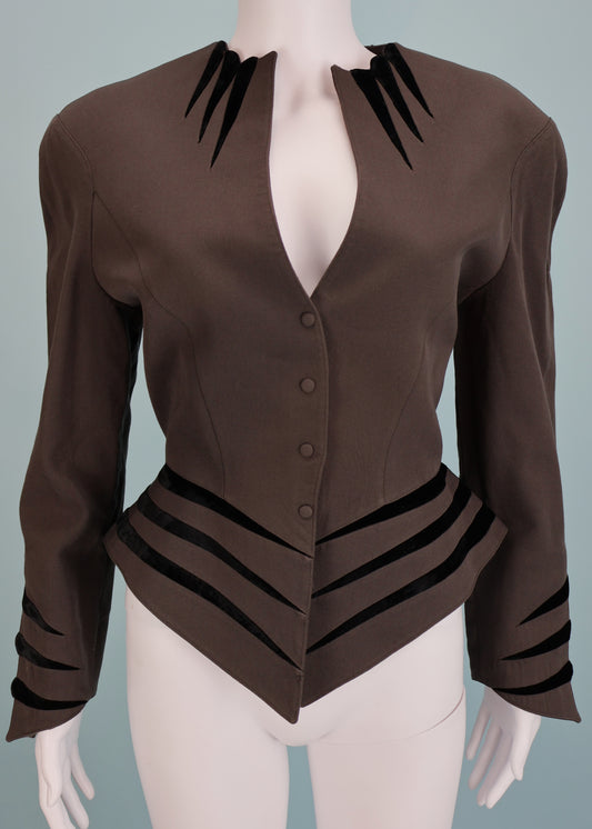 Thierry Mugler Fall 1990 Grey Velvet Stripe Jacket