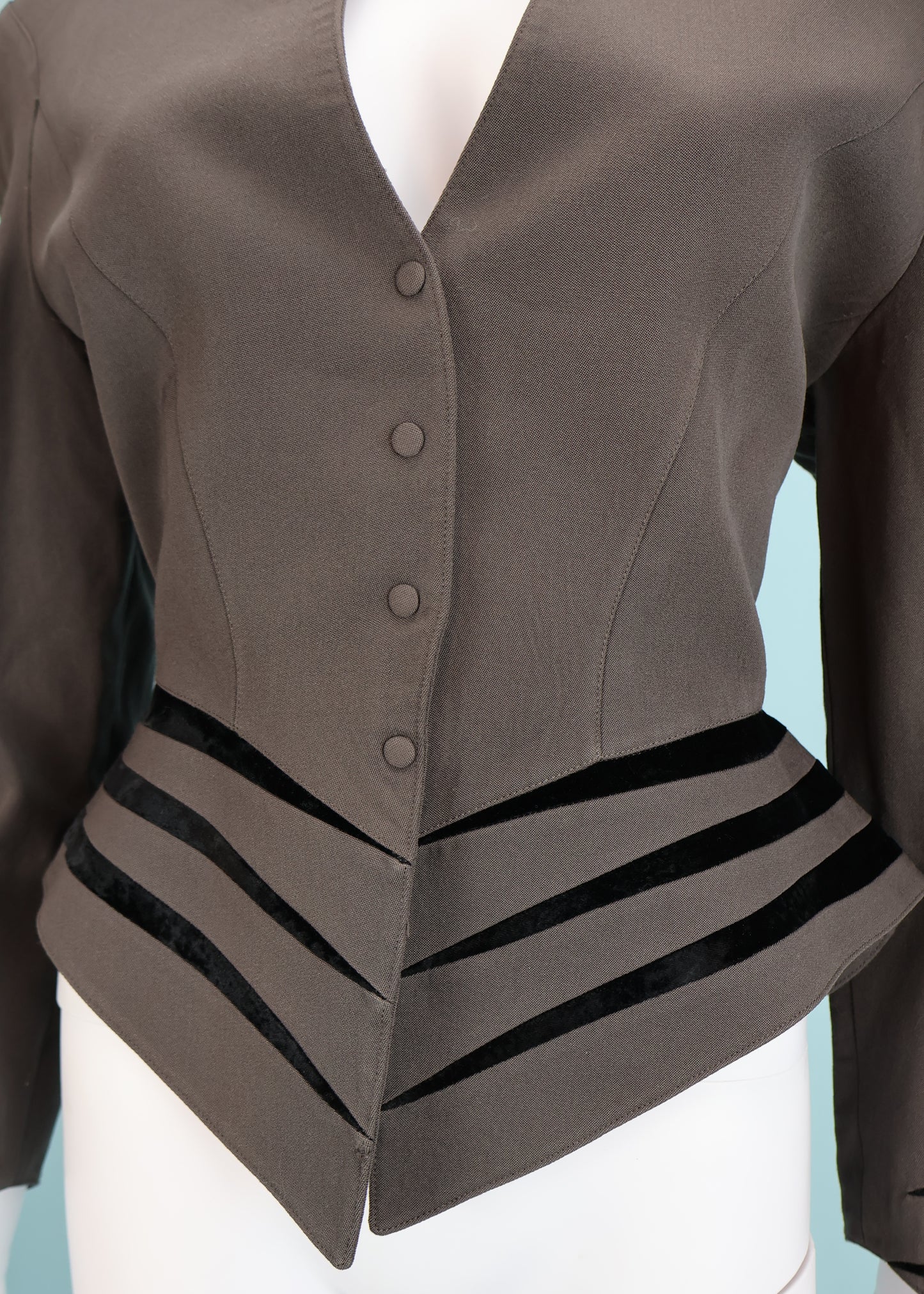 Thierry Mugler Fall 1990 Grey Velvet Stripe Jacket