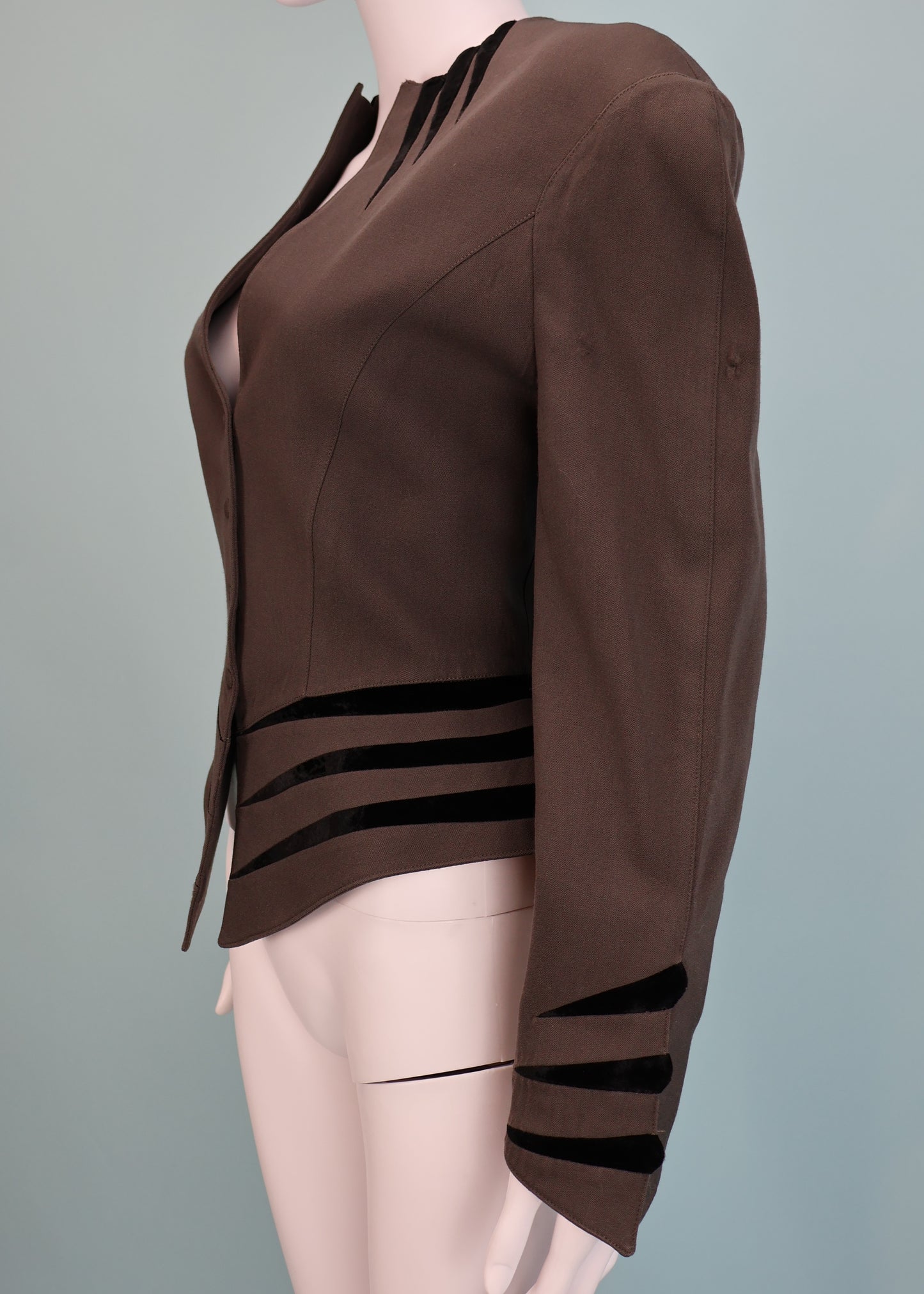 Thierry Mugler Fall 1990 Grey Velvet Stripe Jacket