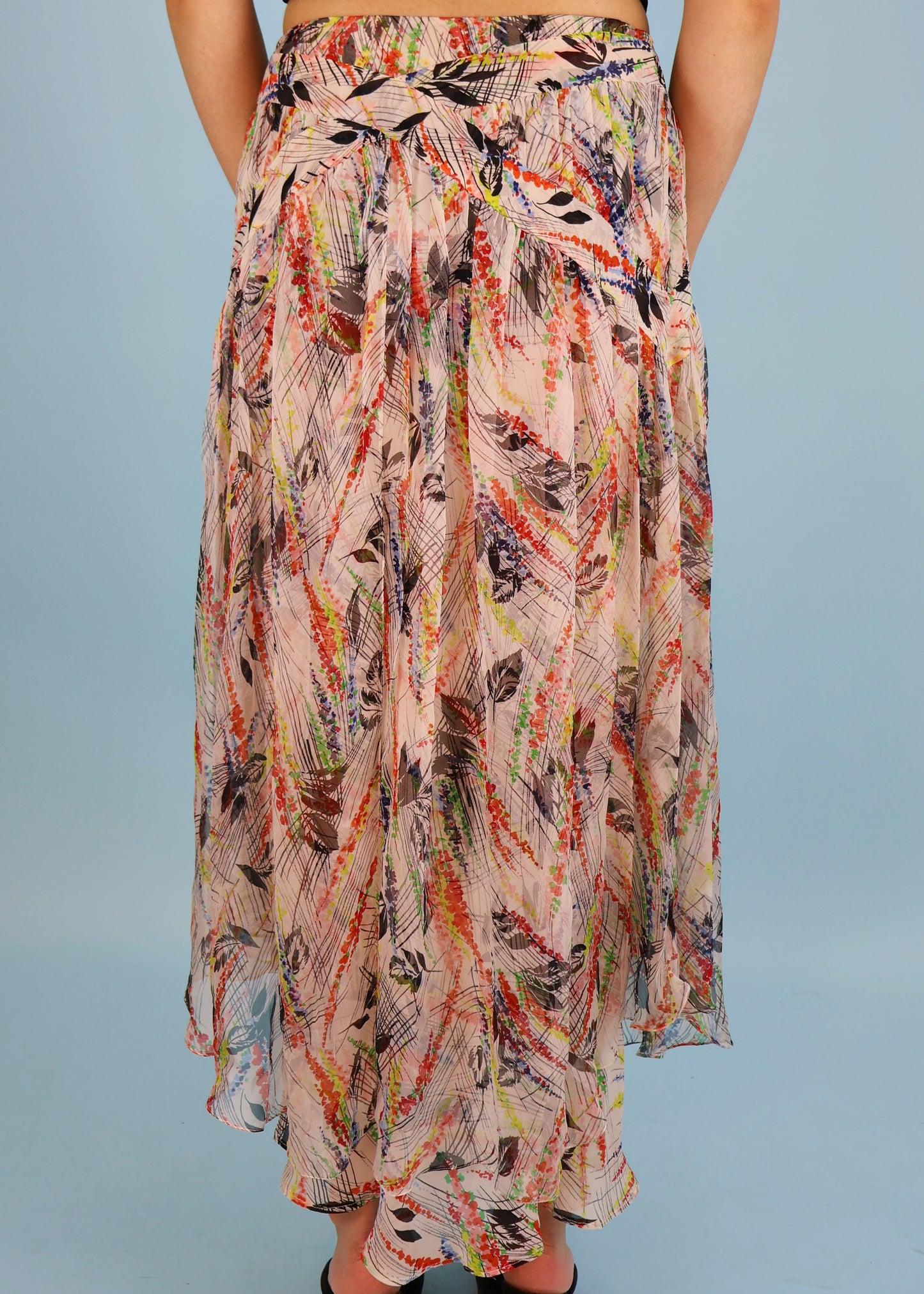 John Galliano Spring 2003 Multi Colour Abstract Floral Print Silk Chiffon Skirt