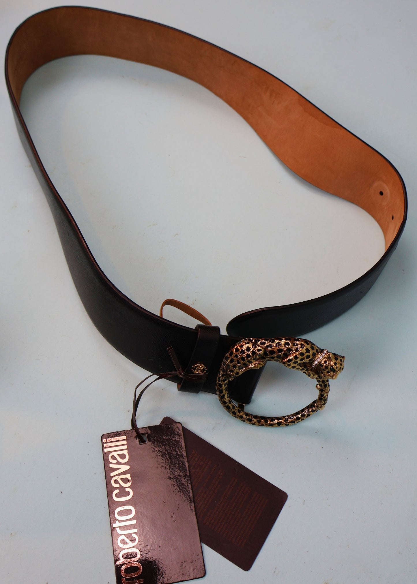 Roberto Cavalli Fall 2006 Leopard Buckle Black Leather Belt