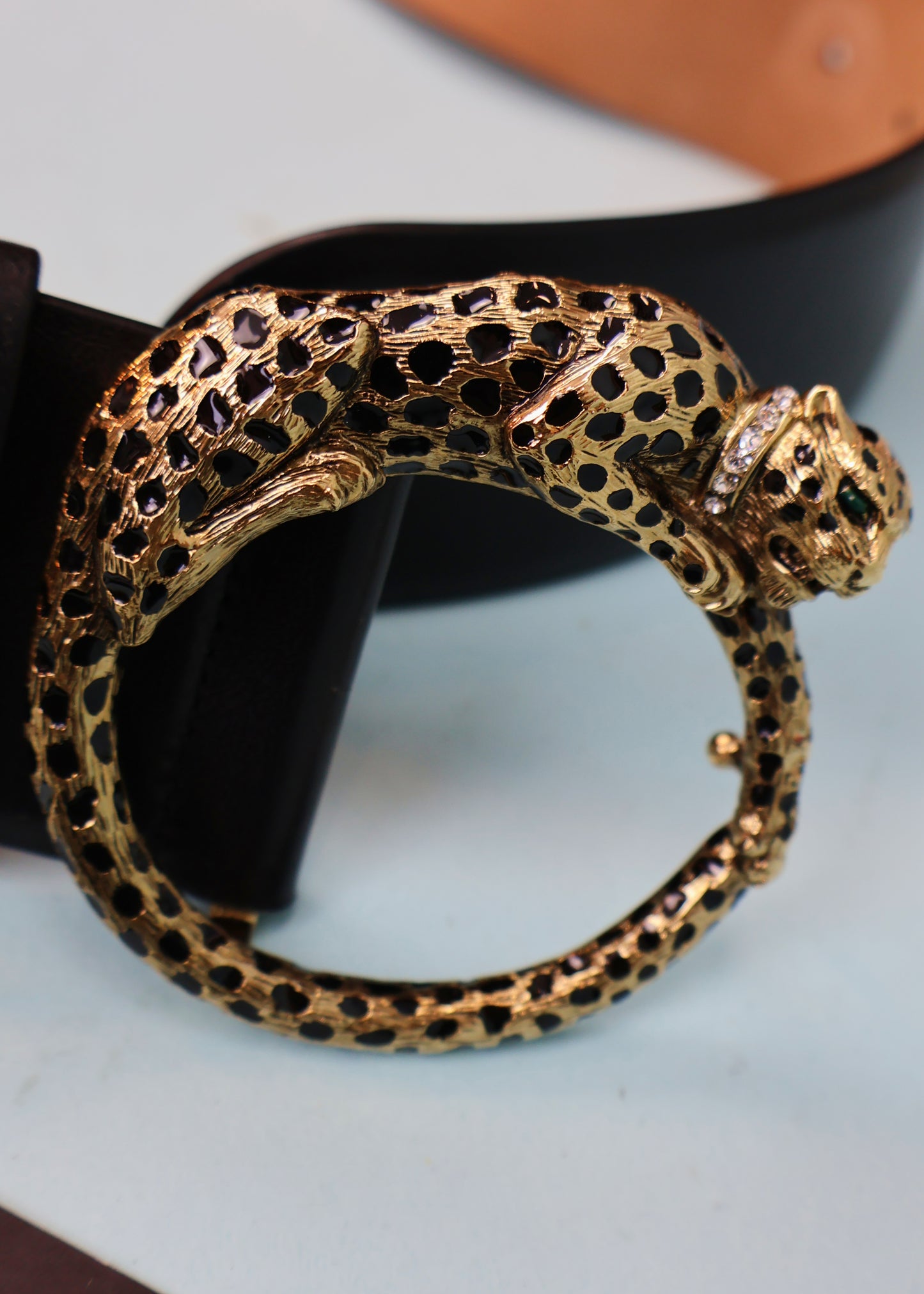 Roberto Cavalli Fall 2006 Leopard Buckle Black Leather Belt