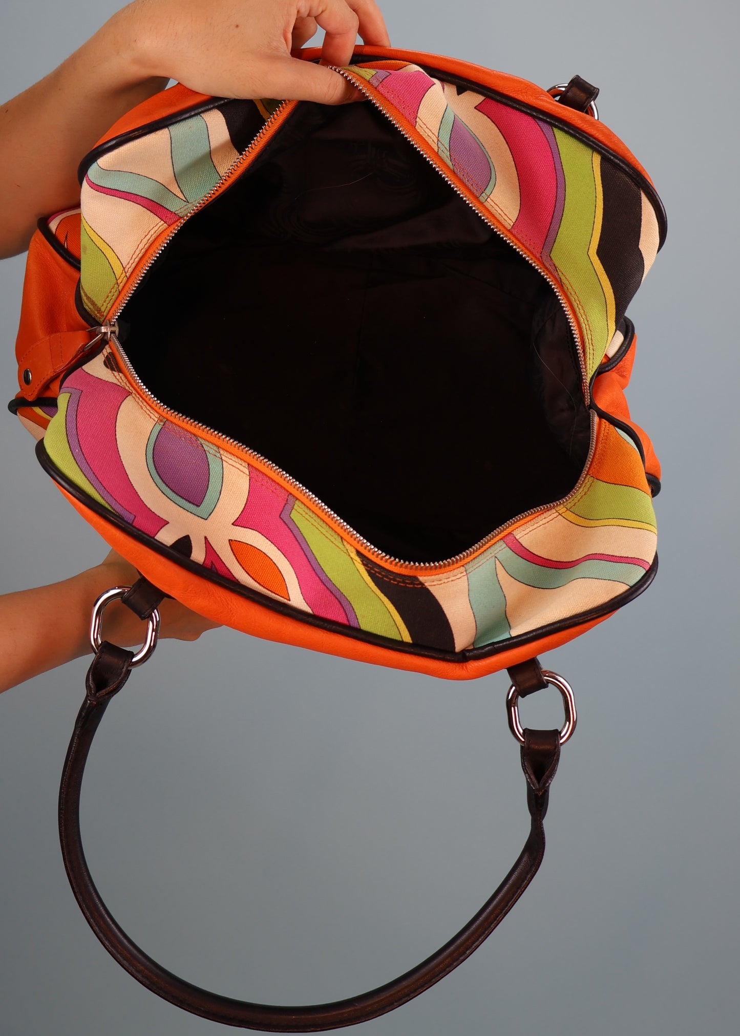 Emilio Pucci Orange Leather & Canvas Patterned Bag