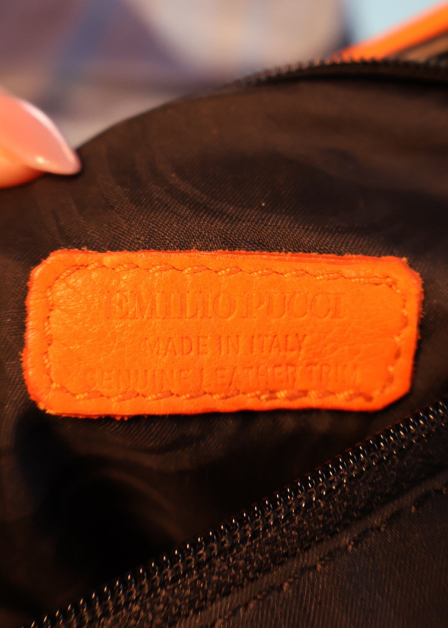 Emilio Pucci Orange Leather & Canvas Patterned Bag