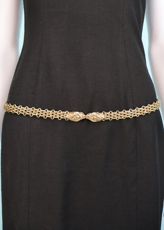 Roberto Cavalli Gold Snake Head Chain Belt