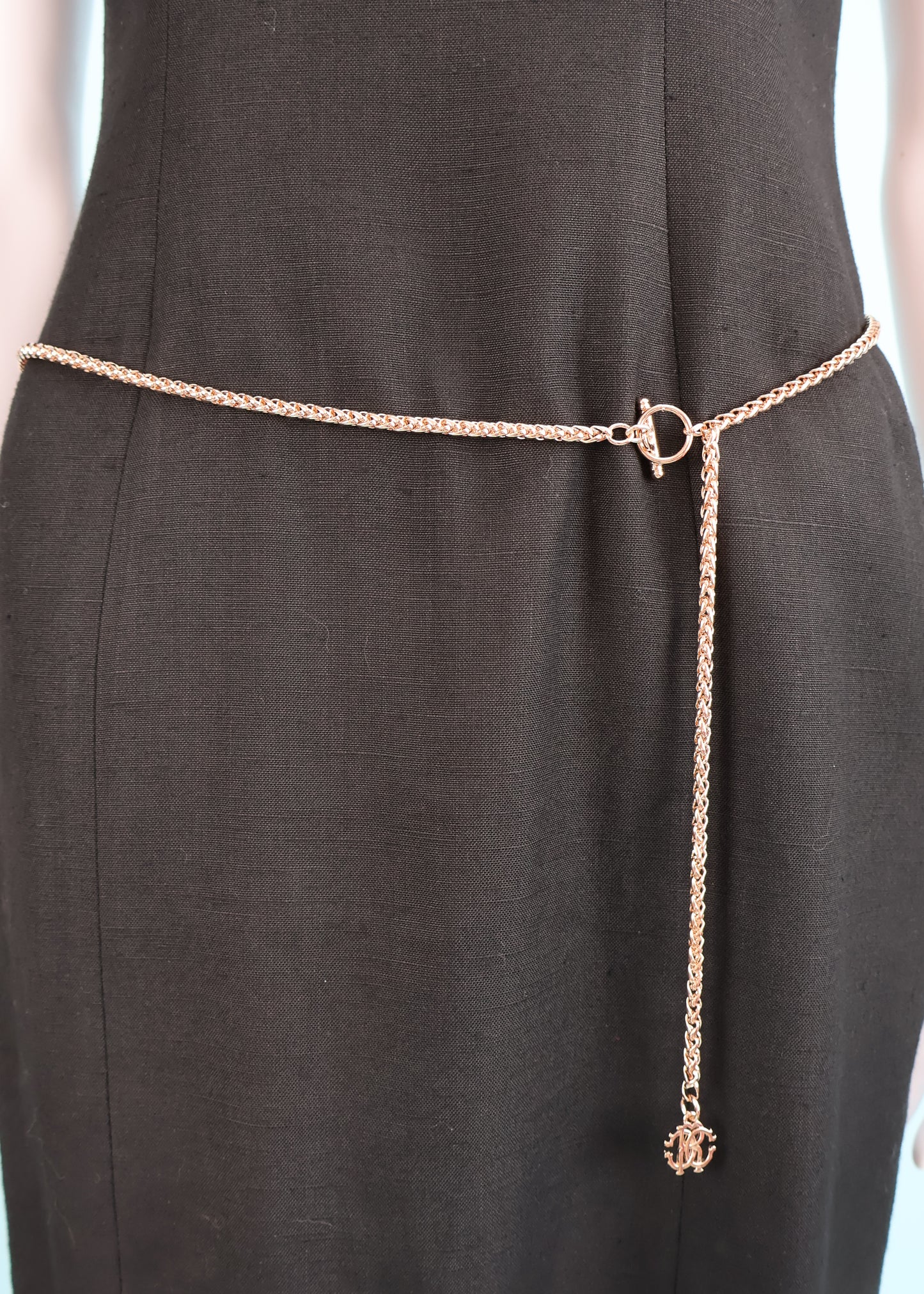 Roberto Cavalli Rose Gold Monogram Charm Chain Belt