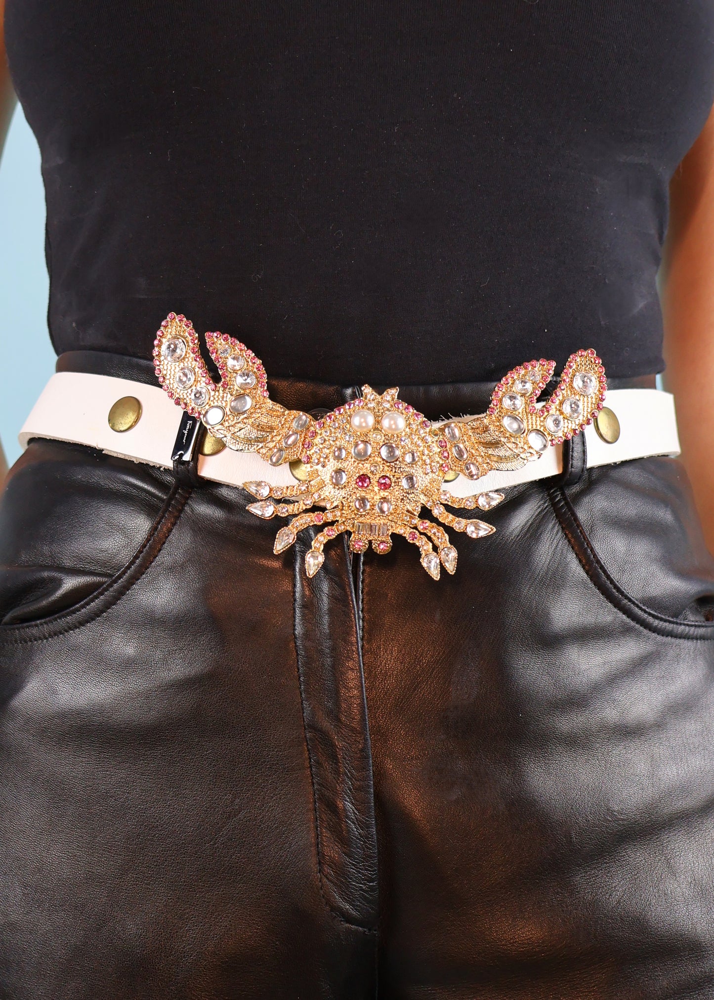 DSquared2 Spring 2005 Runway Embellished Rhinestone Crab Black Leather Belt