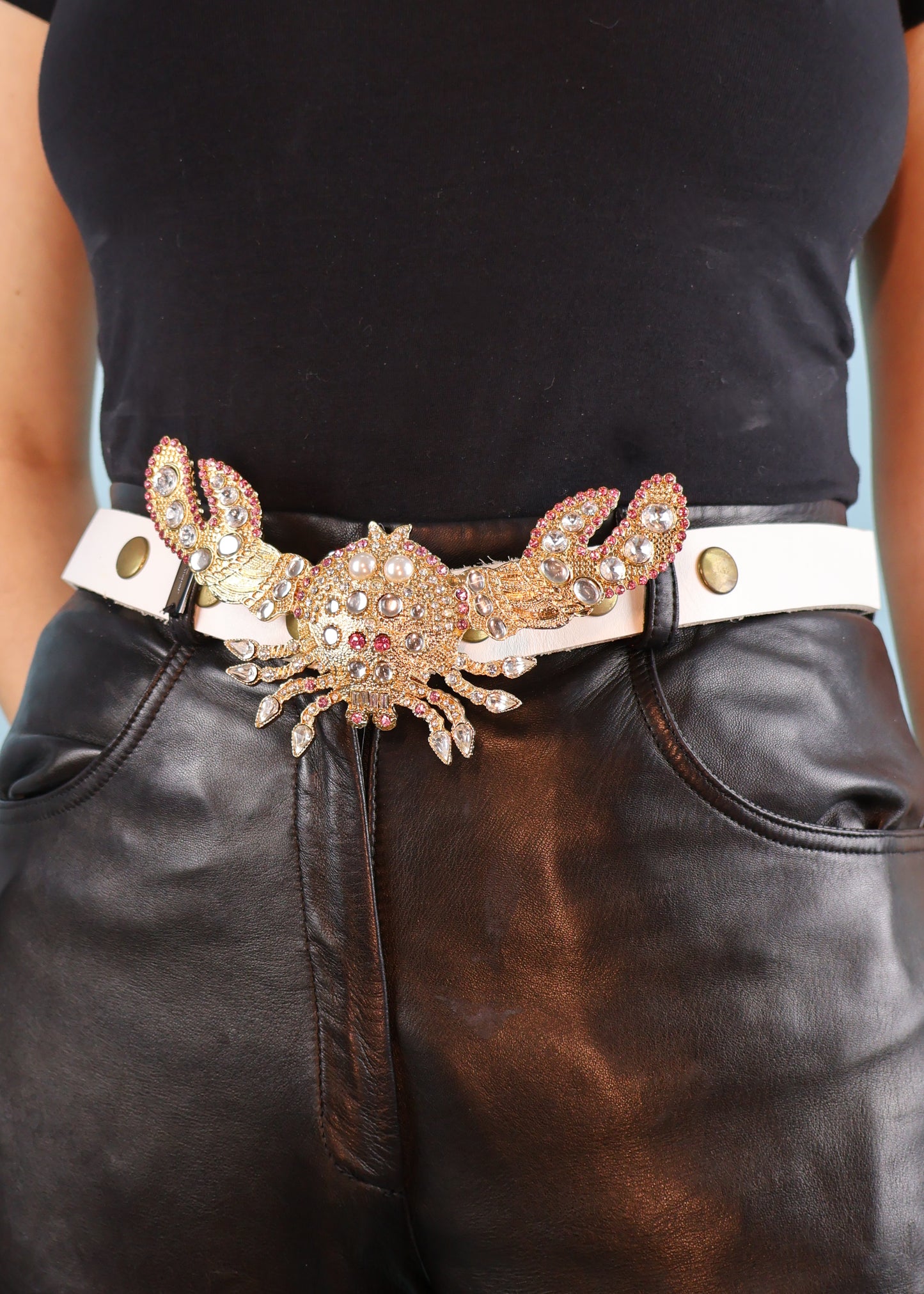 DSquared2 Spring 2005 Runway Embellished Rhinestone Crab Black Leather Belt