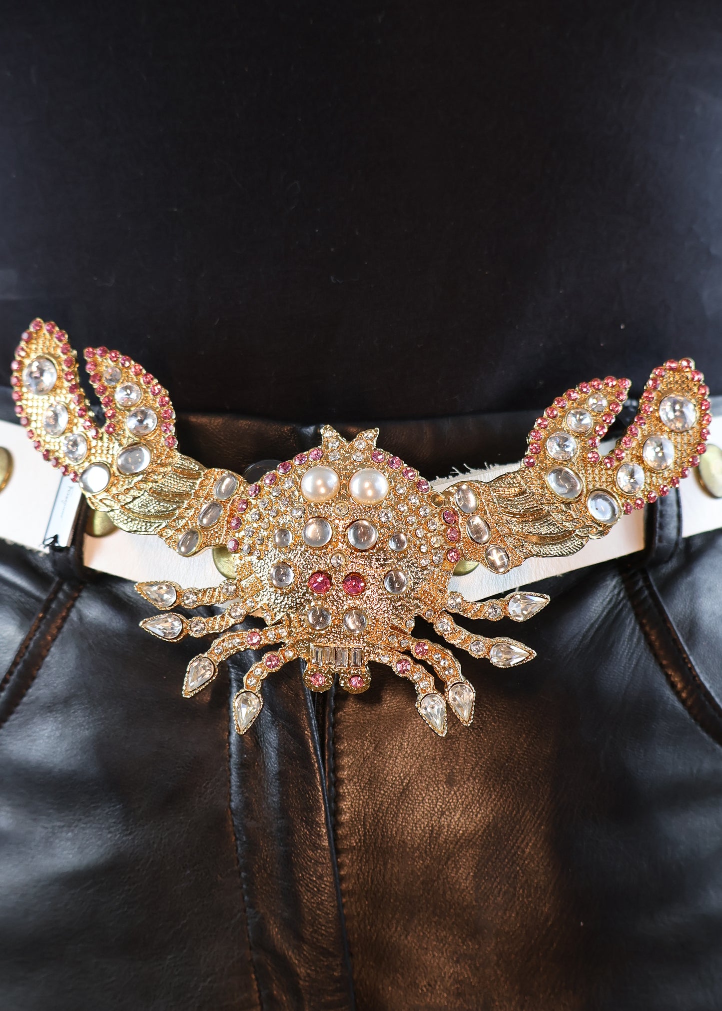 DSquared2 Spring 2005 Runway Embellished Rhinestone Crab Black Leather Belt
